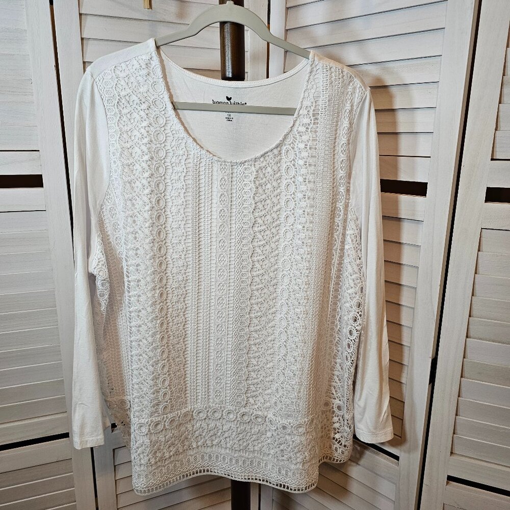 Woman Within, Plus Size 1X(22-24), White Tunic, Lace Detail on Front; NWOT